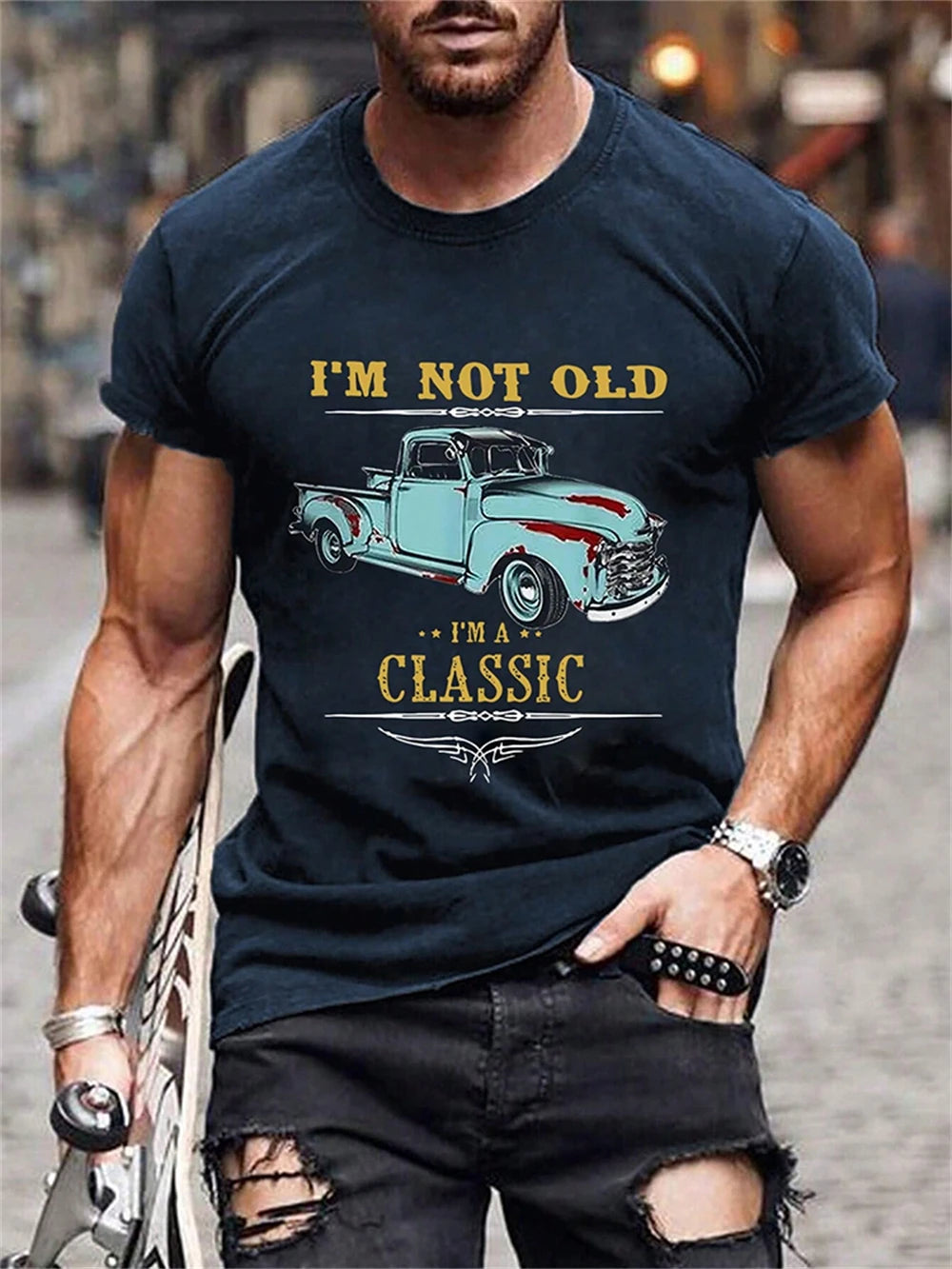 Lässiges T-Shirt aus weichem Stoff mit klassischem Auto-Grafikdruck - So ist Leben