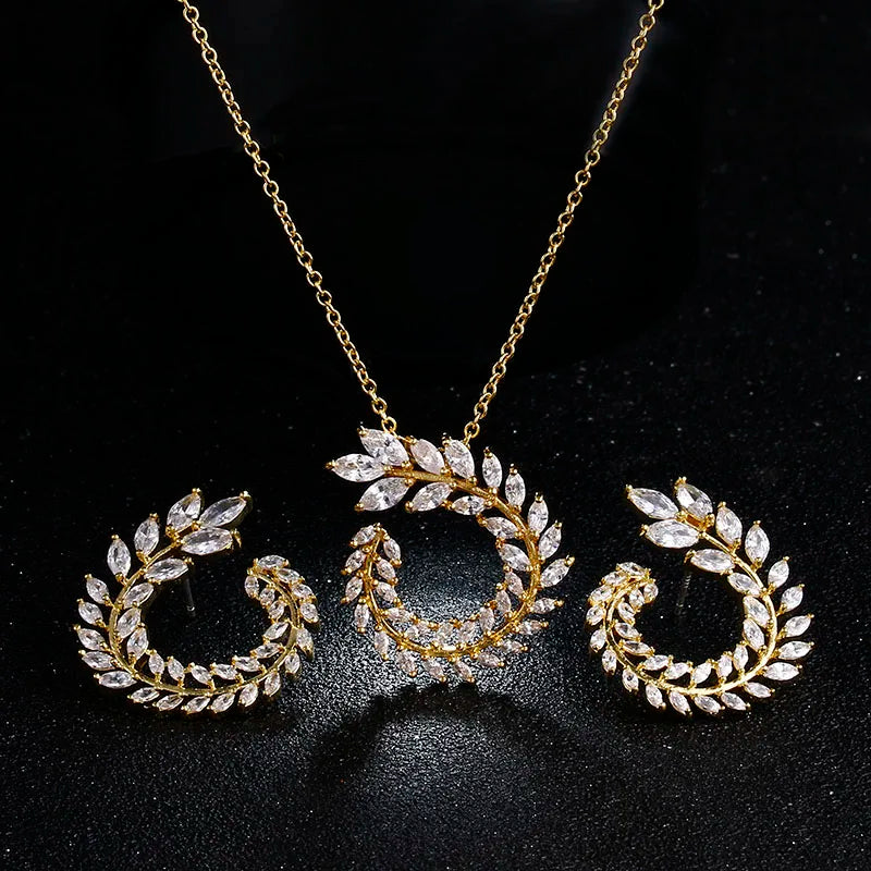 Zwei Größe Neue Design Luxus AAA Zirkon Olivenzweig Ohrringe und Anhänger Schmuck Sets Für Mode Frauen Hochzeit Schmuck Set AS128 So ist Leben