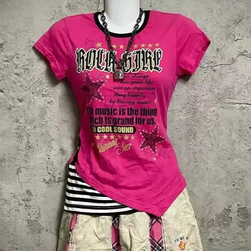 Harajuku Brief Drucken T-shirt Subkultur frauen Top Y2k T-shirt Sommer Vintage 90er Jahre Hot Girl Crop T-shirt Koreanische Grunge Nette Grafik So ist Leben