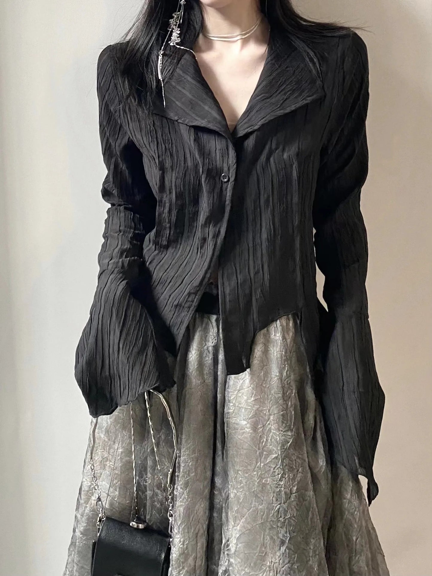 Karrram Gothic Schwarz Hemd Yamamoto Stil Dark Ästhetischen Bluse Frauen Unregelmäßigen Designer Kleidung Emo Alt Kleidung Grunge Tops Y2k So ist Leben