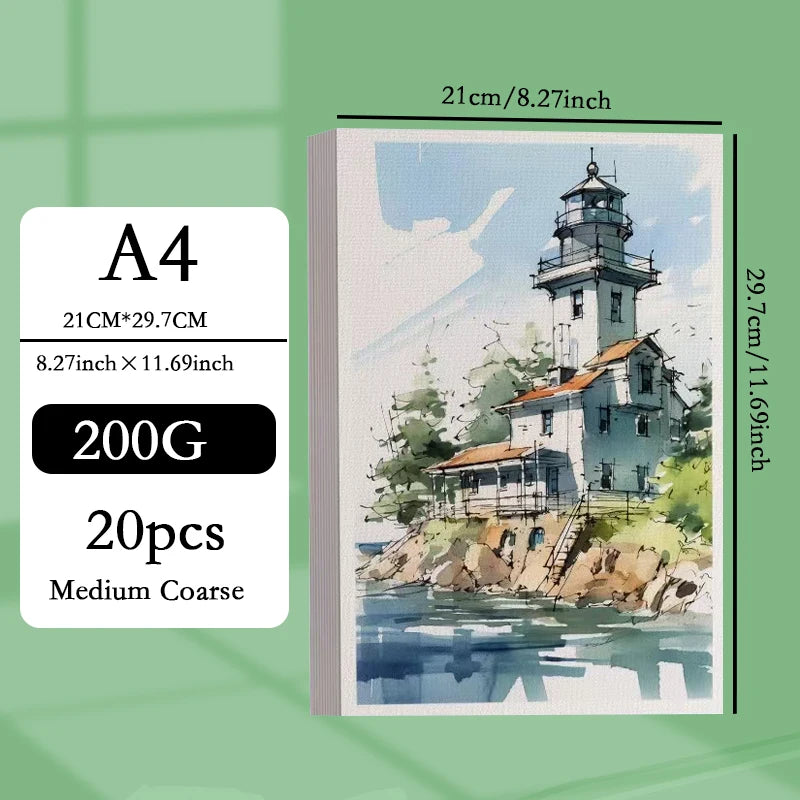 A4-Aquarellpapier, 20/50 Stück, Holzzellstoff, Aquarellmalerei, mittelgroß, 160 g, 200 g, 250 g, 300 g, Zeichenkarton, Kunstbedarf So ist Leben