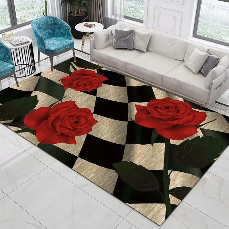 Blumen-Rose-Pfingstrose-Pastoral-3D-gedruckter Teppich-Wohnzimmerteppich - So ist Leben