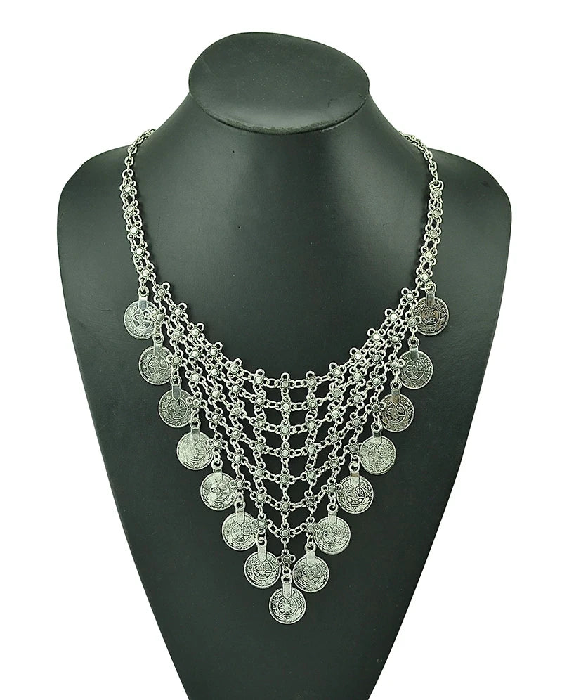 Türkei Bohemian Schwarz Blau Stein Ethnische Münze Quaste Halskette Türkische Gypsy Boho Strand Halsband Lätzchen Indien Halskette für Frauen Party So ist Leben