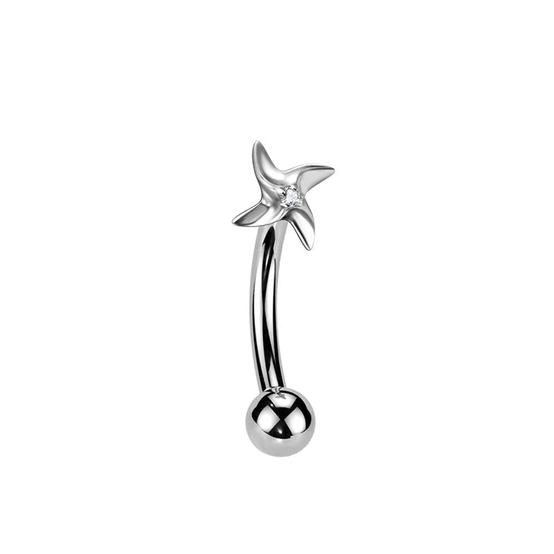 Großhandel ASTM F136 Titan Blumen Rook Piercing Sterne Augenbraue Intarsien CZ 16G Innengewinde Banane Gebogene Lippe Nabel Piercing So ist Leben