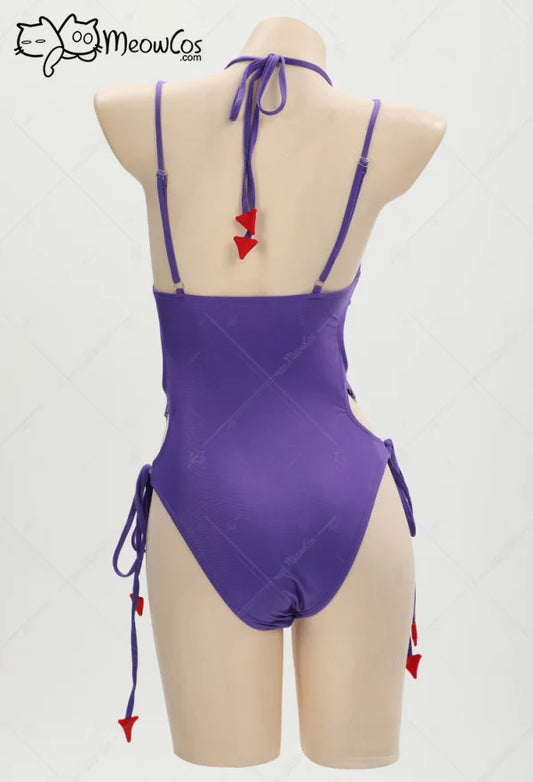 Meowcos Damen Gothic Bademode Lila Geist Sexy Beachwear Minirock Einteiliger Badeanzug mit Vertuschung So ist Leben