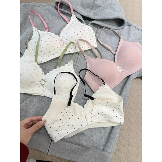 Bescheidener BH im französischen Stil für Mädchen, vollständig bedeckendes Blumenmuster, keine Bügelunterstützung für kleine Brust, Anti-Durchhängen MOYISU Sexy So ist Leben