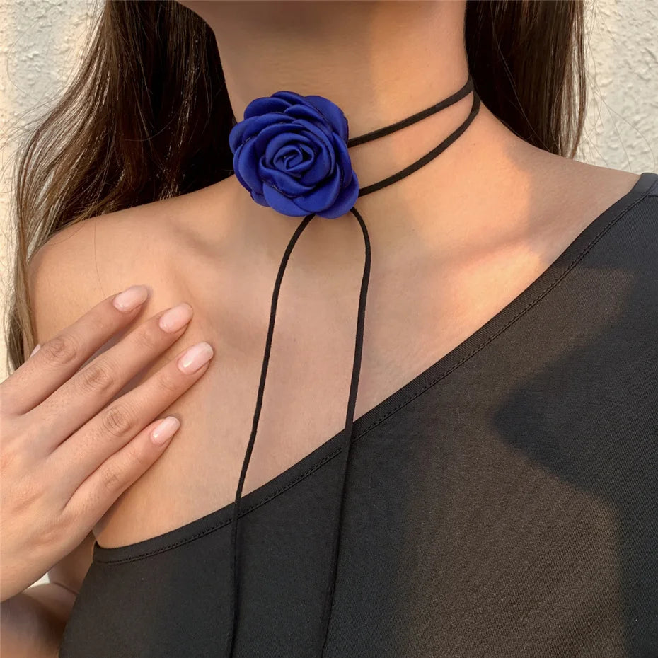 Romantische Gothic Große Rose Blume Schlüsselbein Kette Halskette für Frauen Damen Koreanische Mode Einstellbare Seil Halsband Y2K Zubehör So ist Leben