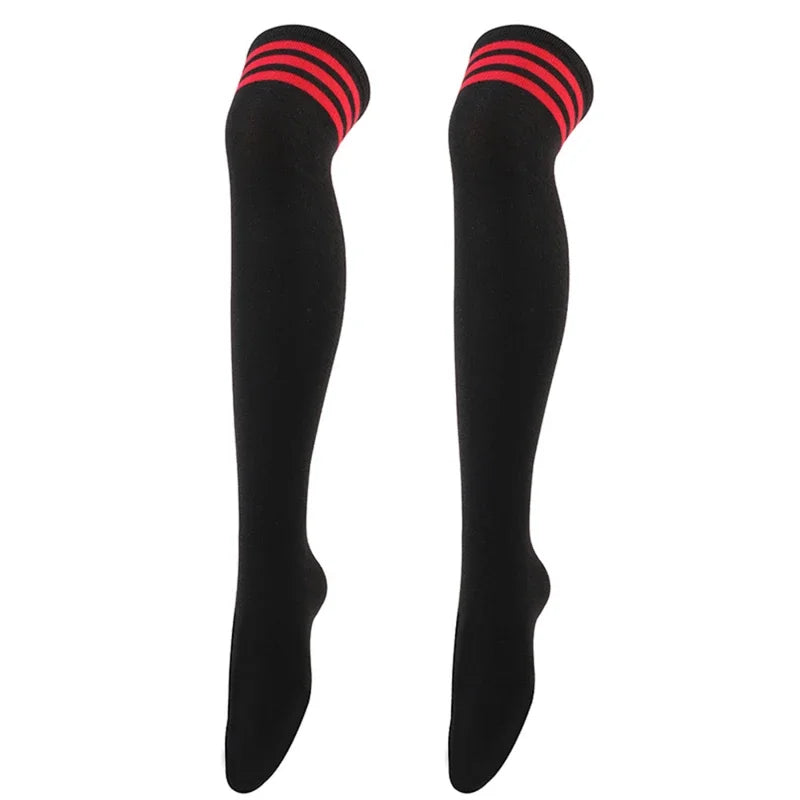 Overknee-Oberschenkelstrümpfe für Damen im akademischen Stil, schwarz-weiß gestreift, lange Socken, Overknee-Strümpfe für Damen und Mädchen, warmes Knie So ist Leben