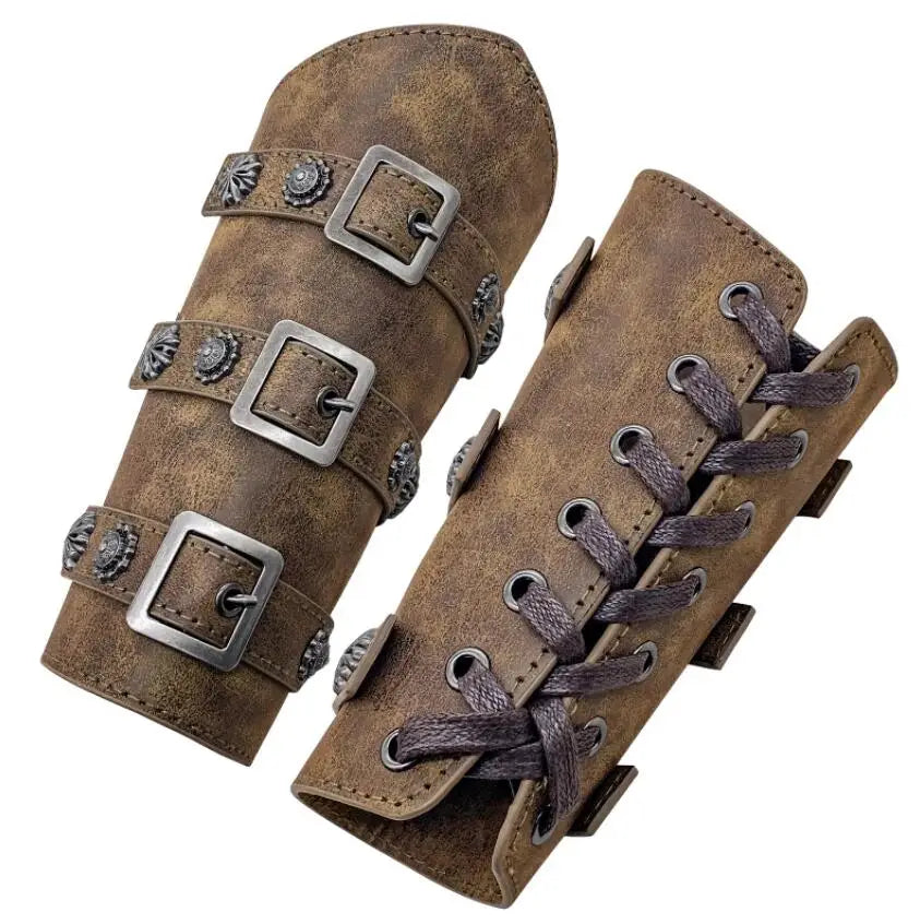 1Pc Männer Viking Krieger Ritter Gauntlet Armband Medieval Cosplay Requisiten Leder Niet Rüstung Arm Wärmer Verband Armschiene So ist Leben