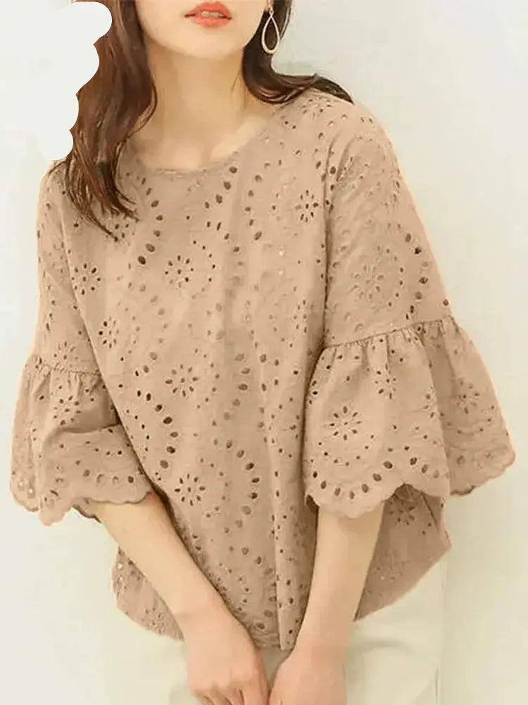 Stickerei Lässig Elegantes Hemd Mode Ärmel Tops - So ist Leben