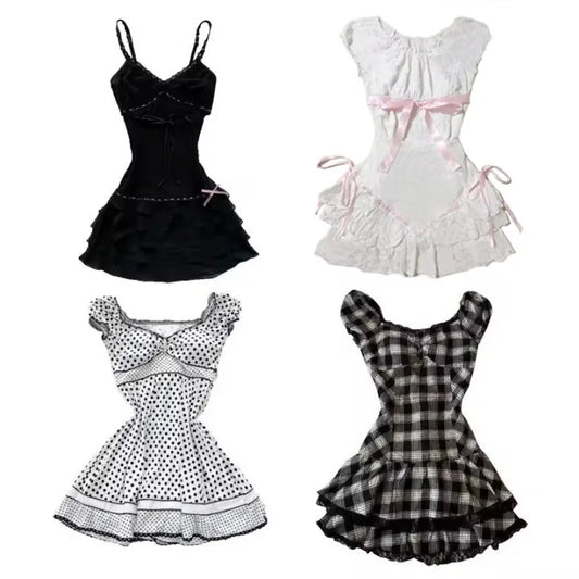 Neue Kleider 2025, Frau, Mode, Sommer, Polka Dot, einfarbig, Spitze, Neckholder, kurze Ärmel, Neckholder, Taillenrock, Damenbekleidung, Tops So ist Leben