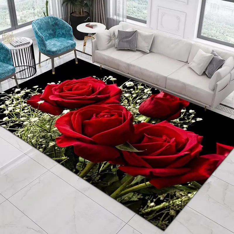 Blumen-Rose-Pfingstrose-Pastoral-3D-gedruckter Teppich-Wohnzimmerteppich - So ist Leben