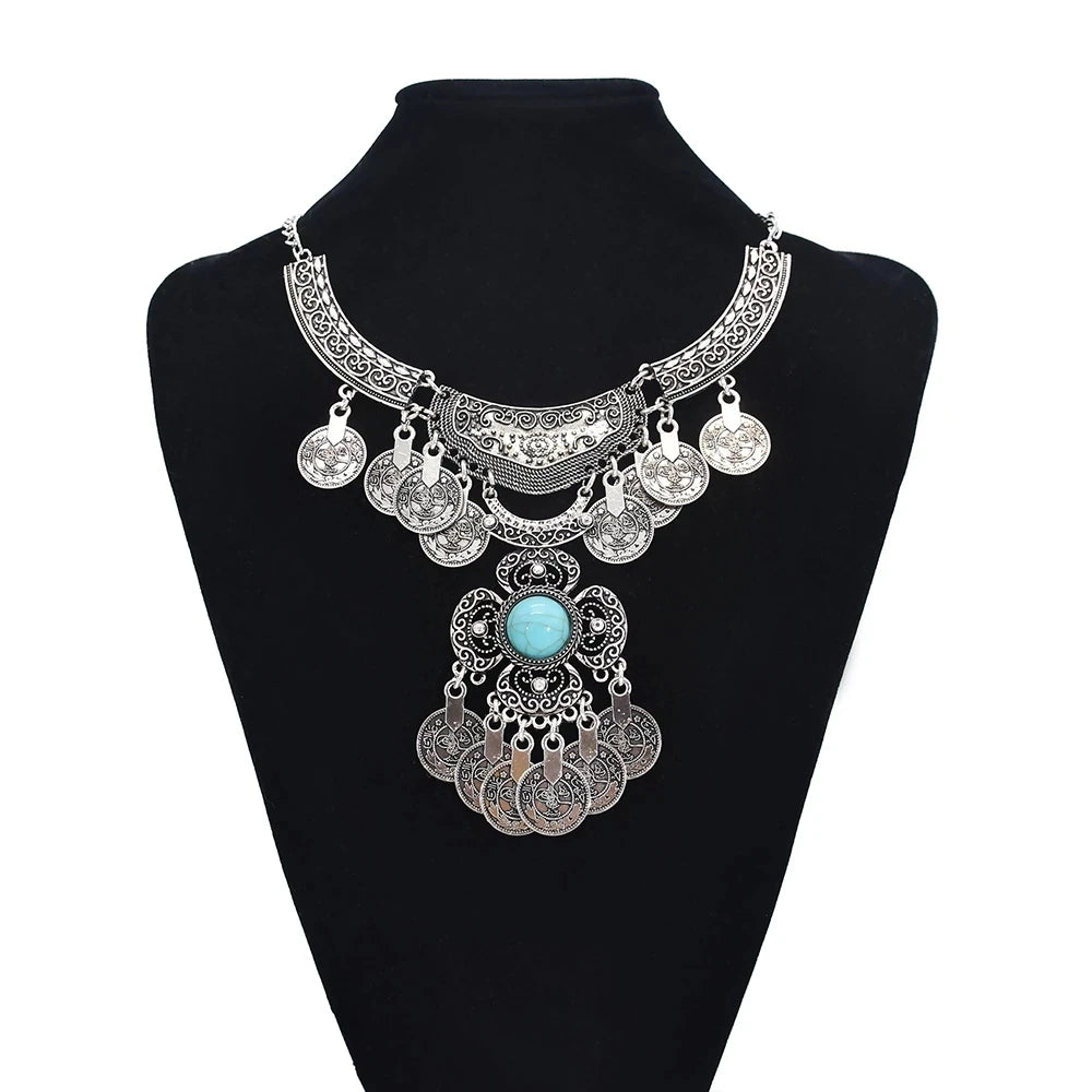 Türkei Bohemian Schwarz Blau Stein Ethnische Münze Quaste Halskette Türkische Gypsy Boho Strand Halsband Lätzchen Indien Halskette für Frauen Party So ist Leben