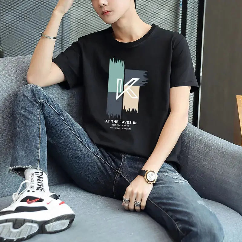 Weißes, meliertes, bequemes Streetwear-T-Shirt aus Baumwolle mit Grafik - So ist Leben