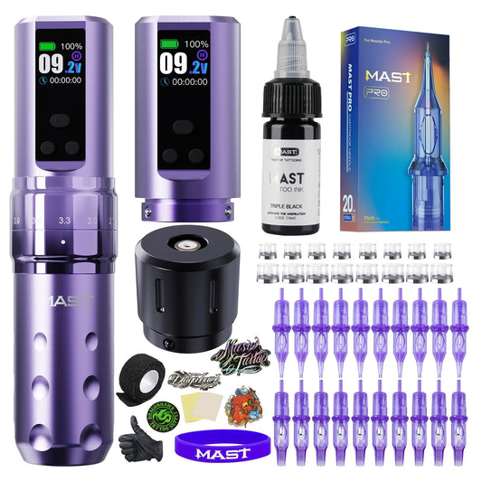 Mast Fold2 Pro Tätowiermaschine Komplett mit Kit Kabellos Rotary Pen 7 Hübe 2 Akkus 2000 mAh Netzteil für Körperkunst Dauerhafter Make-up tattoo maschine set tattoo zubehör So ist Leben