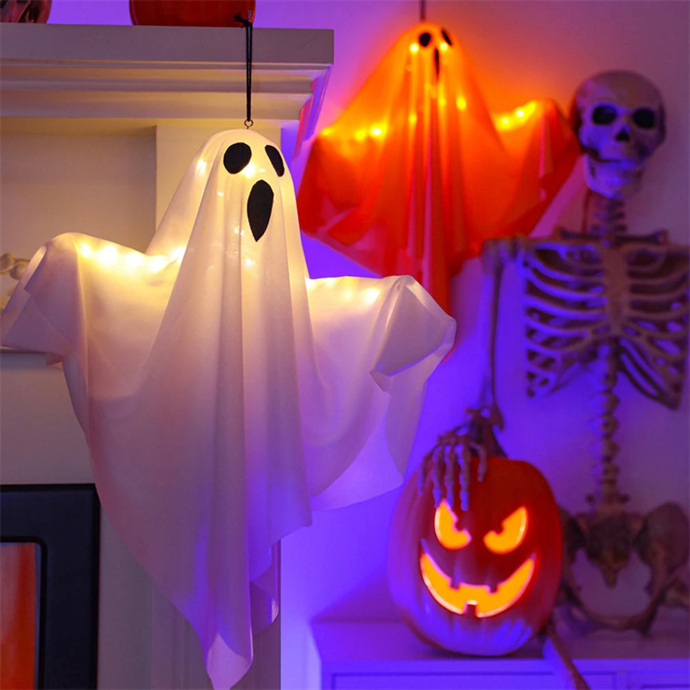 Halloween glühenden weißen Geist führte hängende Geister Horror Requisiten mit Lichterkette Indoor Outdoor Spukhaus Halloween Dekoration So ist Leben