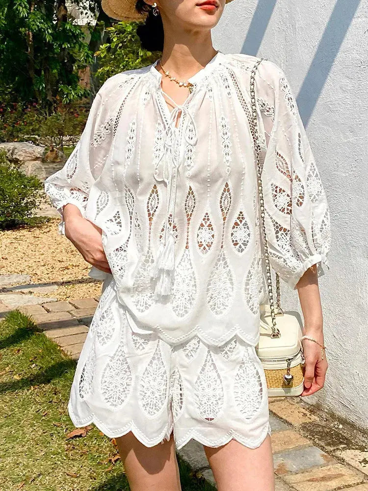 Stickerei Sommer Lose Frauen Bluse Blau Weiß Tops - So ist Leben