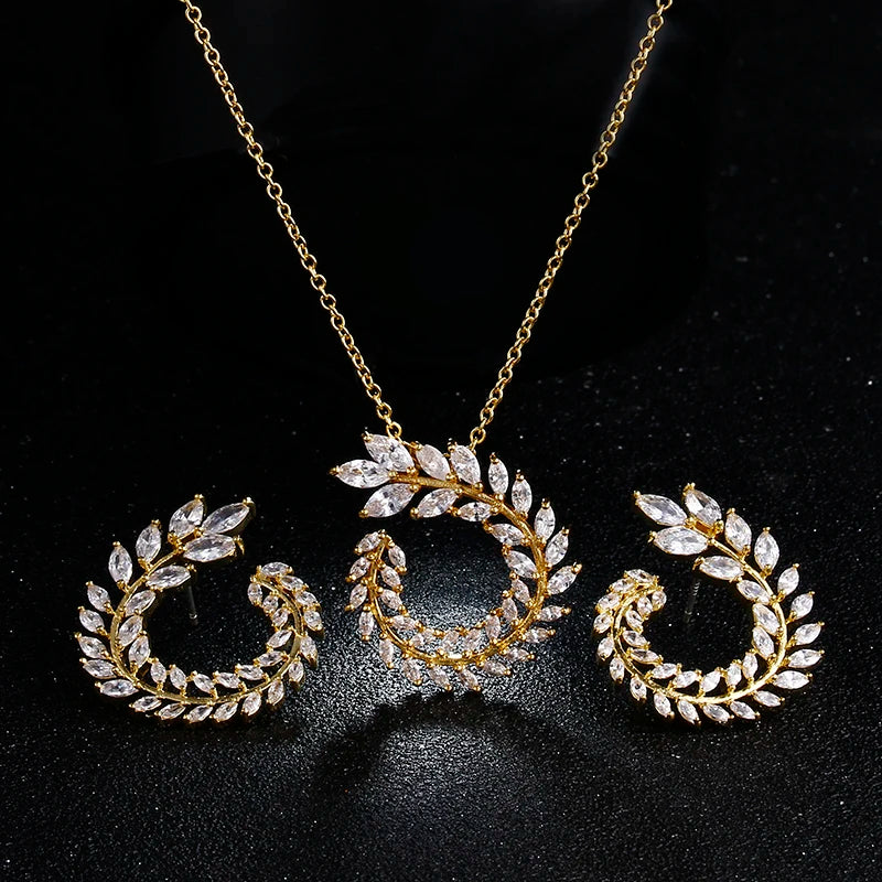 Zwei Größe Neue Design Luxus AAA Zirkon Olivenzweig Ohrringe und Anhänger Schmuck Sets Für Mode Frauen Hochzeit Schmuck Set AS128 So ist Leben