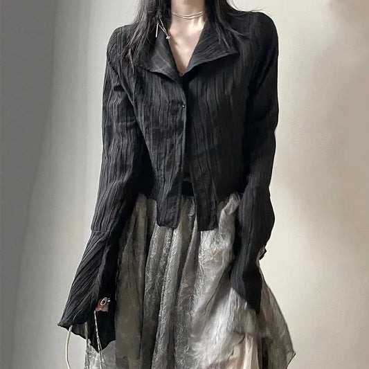 Karrram Gothic Schwarz Hemd Yamamoto Stil Dark Ästhetischen Bluse Frauen Unregelmäßigen Designer Kleidung Emo Alt Kleidung Grunge Tops Y2k So ist Leben