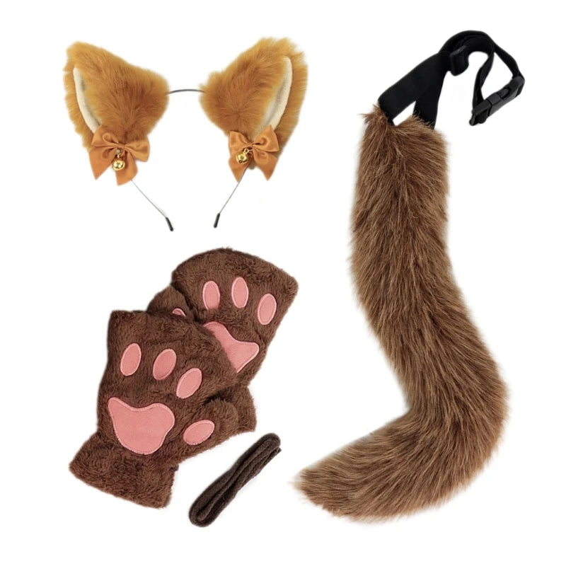 Katzenkostüm mit Stirnband, Schwanz und Handschuhen für Halloween für Mädchen So ist Leben