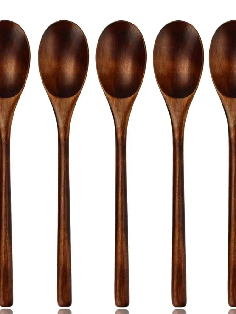 5 Pieces Wooden Soup Spoon and Fork Eco Friendly Set for Eating Mixing Stirring Tableware Natural Ellipse Ladle eco friendly - So ist Leben