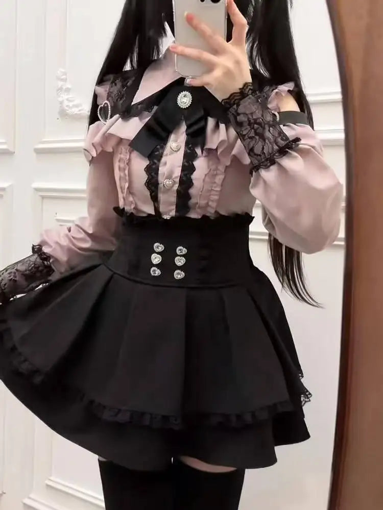 Gothic Lolita Zweiteiler Damen – Modernes A‑Linien Set - So ist Leben