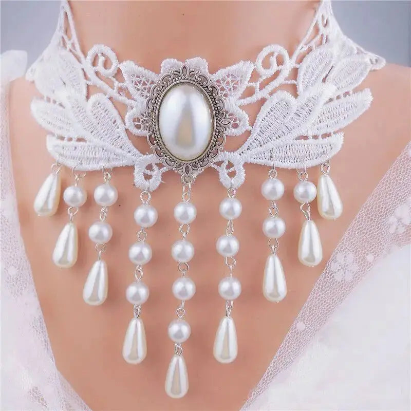 Anhänger weiße Spitzenkragen-Halskette für Frauen und Mädchen, dunkler Loli-Stil, Halloween-Schmuck - So ist Leben