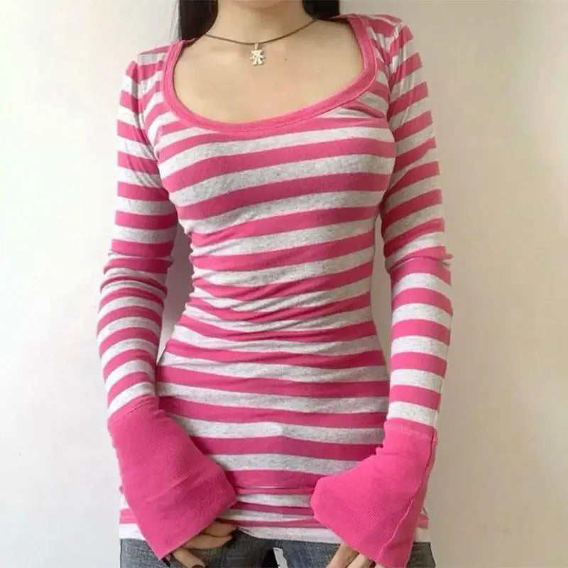 Y2K Damenbekleidung Goth American Style Cool Gir T-Shirt Retro Harajuku Mode Streifen Pullover Chic Rock Punk Streetwear Tops So ist Leben