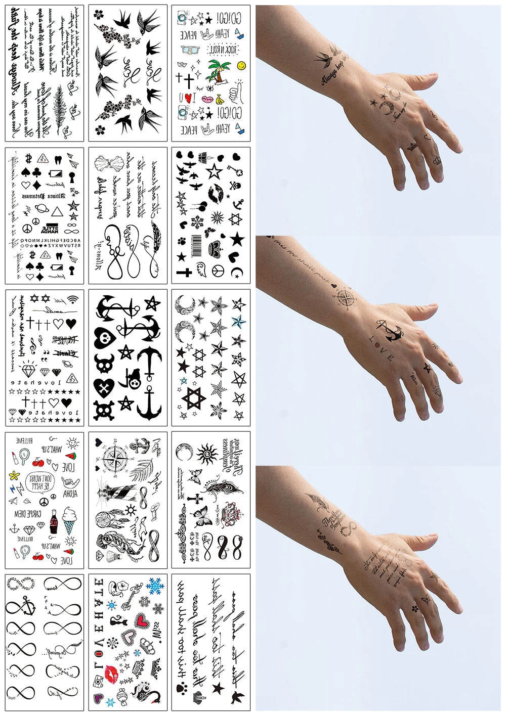 Wasserdichter temporärer gefälschter Flash-Tattoo-Aufkleber, englischer Buchstabe, Stern, Mond, Anker, Fliegenvogel, für Mann, Kinder, Mädchen, Frauen, Finger, Körperkunst So ist Leben