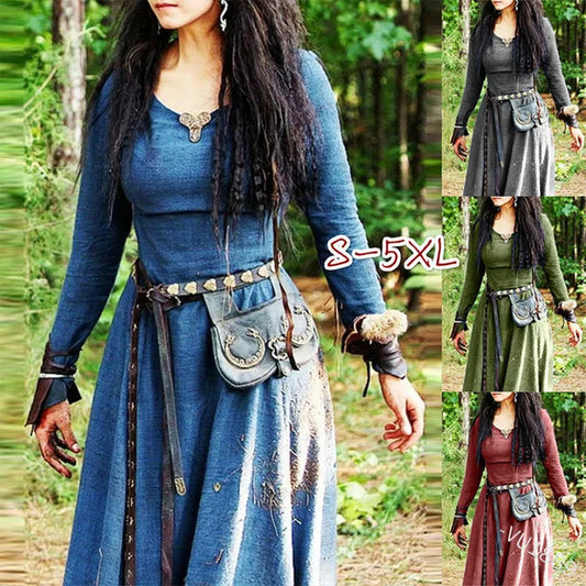 Mittelalterliches Kleid für Damen, langärmelig, Maxi-Robe, Vintage-Fee, Elfenkleid, Renaissance, keltische Wikinger, Gothic-Kleidung, Fantasy-Ballkleid So ist Leben