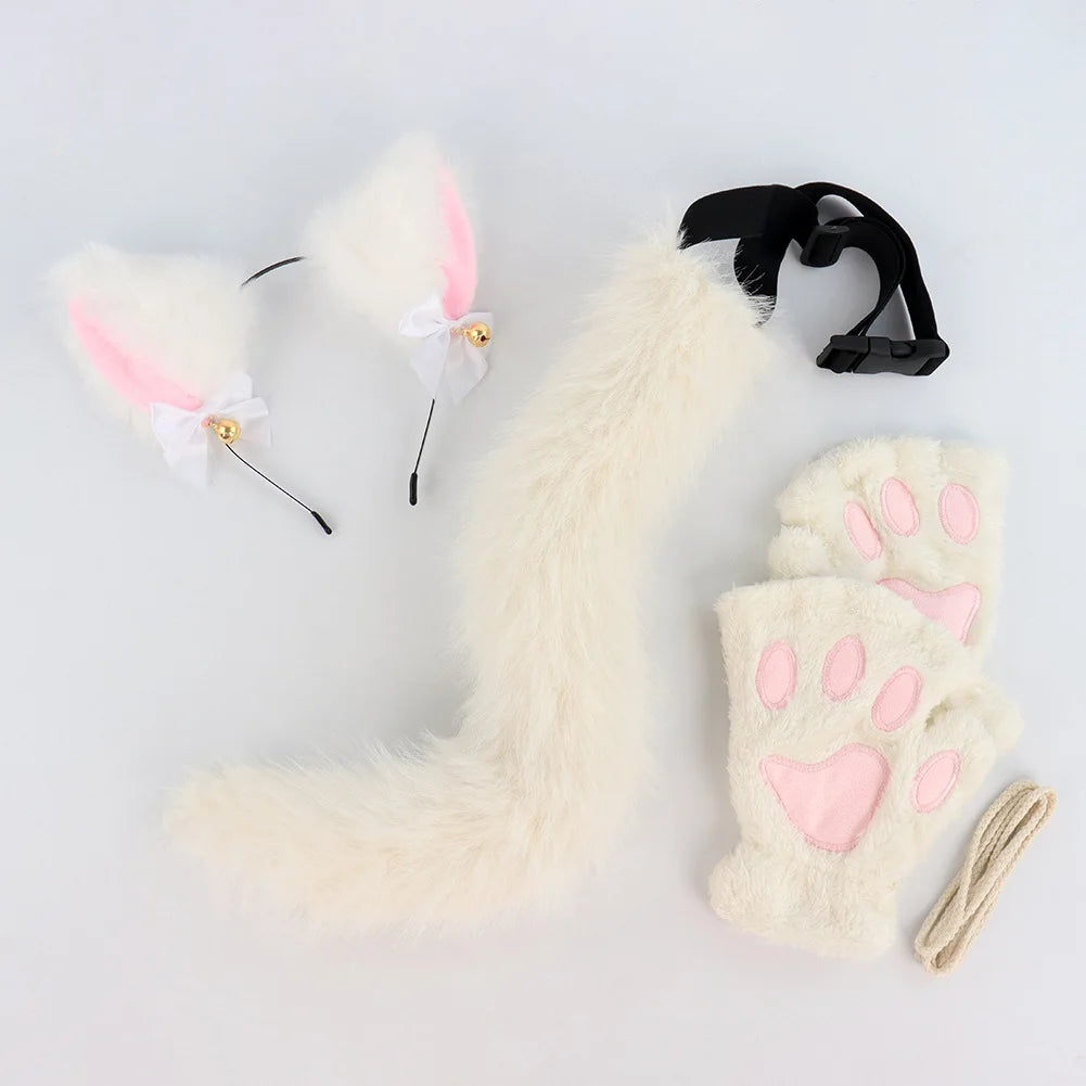 Halloween-Katzen-Kostüm-Set für Mädchen, Cosplay, Halloween-Katzen-Kostümzubehör mit Stirnband, Schwanz, Handschuhe, 3-teilig So ist Leben