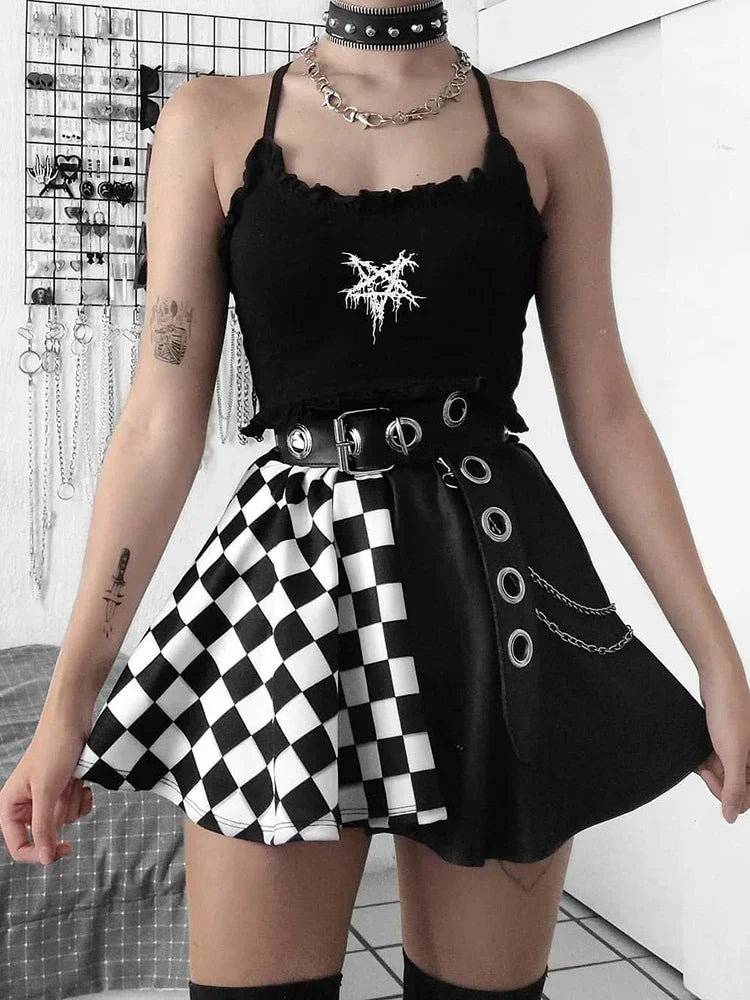 Patchwork Goth Plaid sexy Minirock Frauen Harajuku Mode Falten rock Punk ästhetische Sommer hohe Taille Rock 2021 So ist Leben