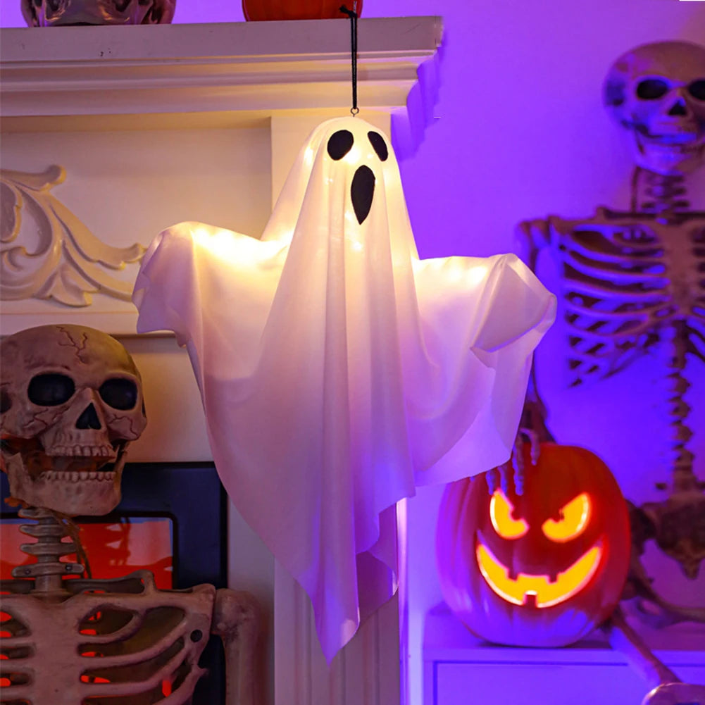 Halloween glühenden weißen Geist führte hängende Geister Horror Requisiten mit Lichterkette Indoor Outdoor Spukhaus Halloween Dekoration So ist Leben