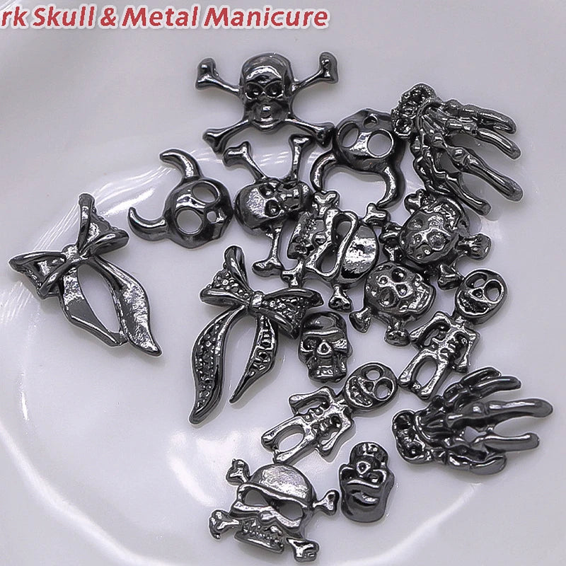 40PCS Dark Alloy Nail art Charms Schädel Bogen Skelett Palm Sinister Zubehör Für Halloween Nägel Dekoration Maniküre Liefert So ist Leben