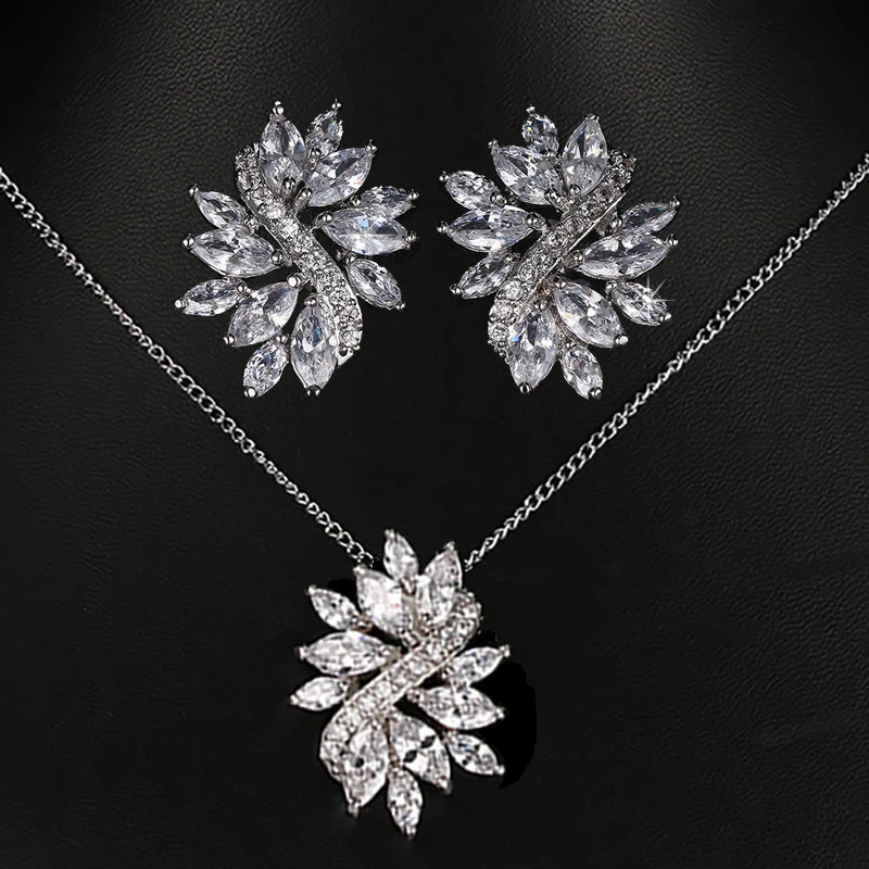 Zwei Größe Neue Design Luxus AAA Zirkon Olivenzweig Ohrringe und Anhänger Schmuck Sets Für Mode Frauen Hochzeit Schmuck Set AS128 So ist Leben