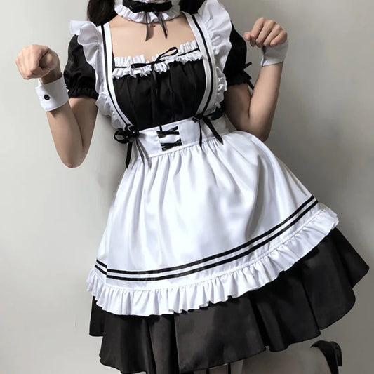 Schwarz Weiß Lolita Maid Kostüm Cosplay Kostüme Süßes Kleid Sexy Französische Schürze Uniform Cafe Maid Party Rock Damenbekleidung So ist Leben