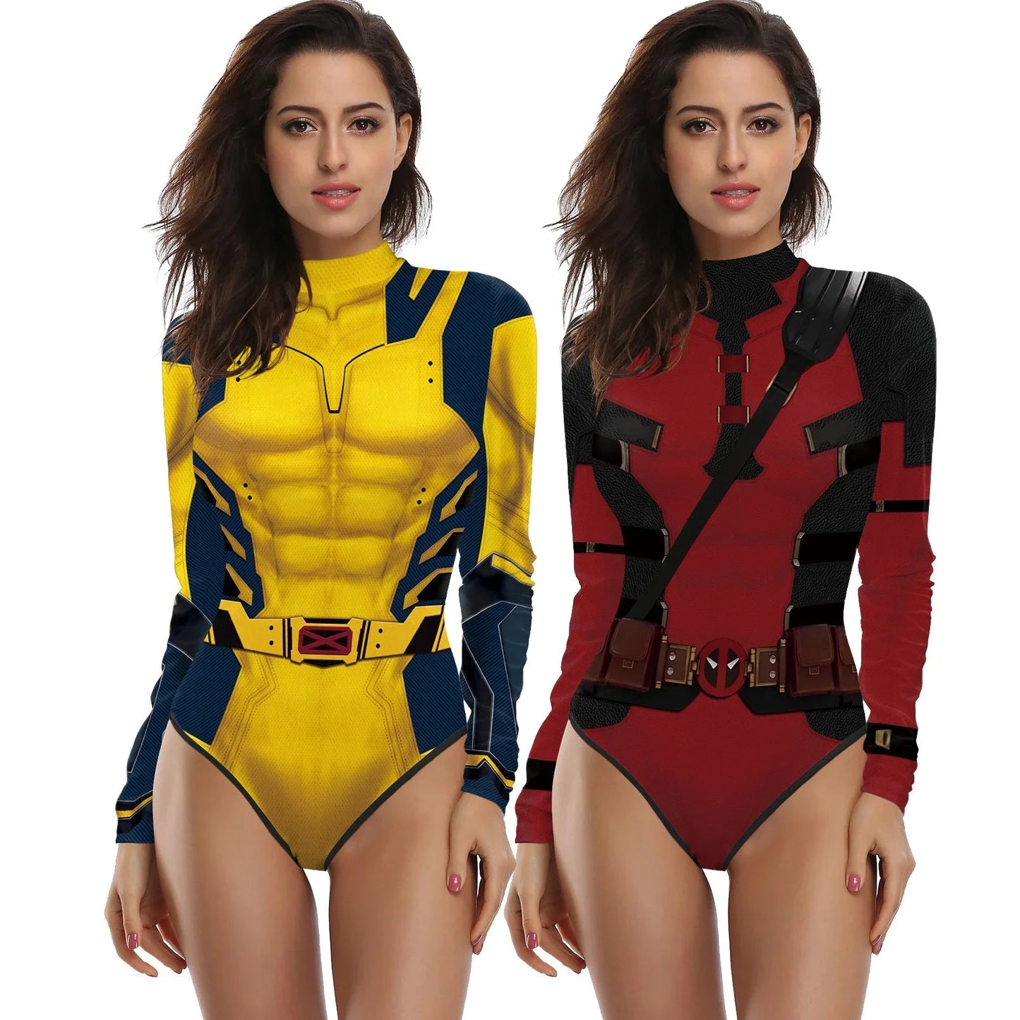 Frauen Mädchen Badeanzug Superheld Wolverine Deadpool Cosplay Kostüm Body Langarm Bikini Bademode Badeanzug Halloween Party So ist Leben