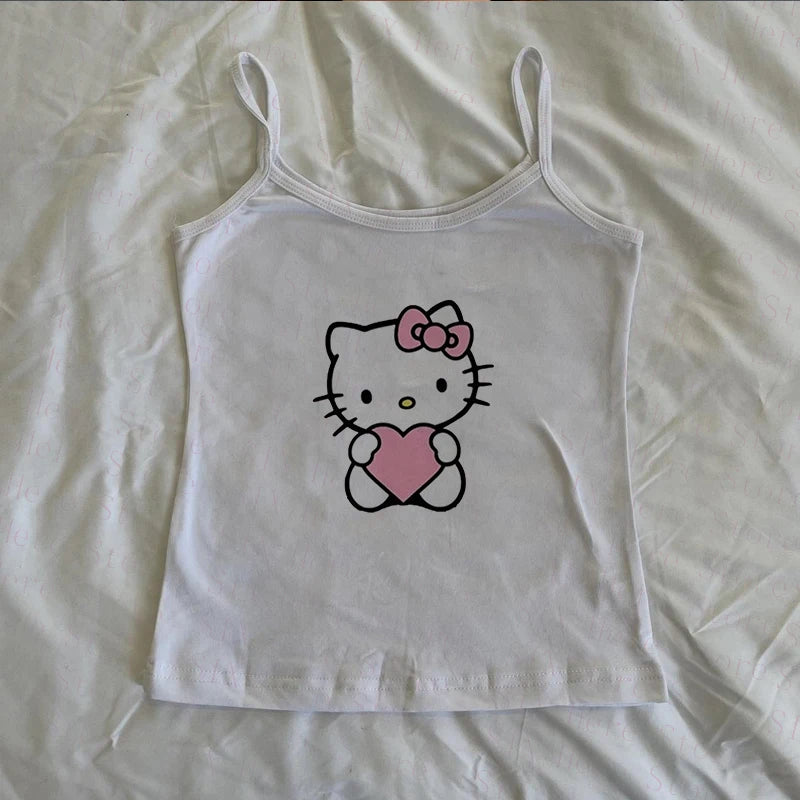 Sanrio Hello Kitty New Sweet Suspender Women Cute Slim Tank Top Y2k Tees Summer Clothes Spicy Girl Cartoon Print Fashion Vest So ist Leben