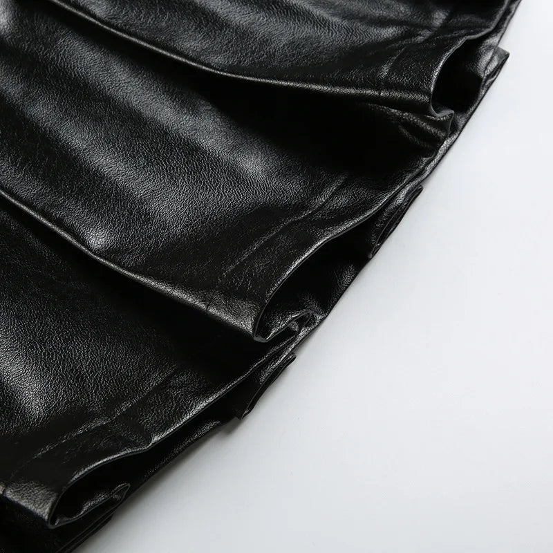 Goth Dark Punk Stil Niet Faux Pu Leder Falten röcke 90er Jahre Grunge Streetwear Frauen Einkaufs zentrum Gothic Drop A-Linie Minirock Reiß verschluss So ist Leben