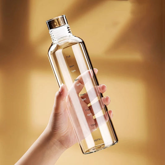 FOME Sport-Wasserflasche aus Glas mit Zeitskala, Weinaufbewahrungsflasche, Outdoor-Wasserflasche für Kaffee, Tee, Milch, Saft, 500/750/1000 ml So ist Leben