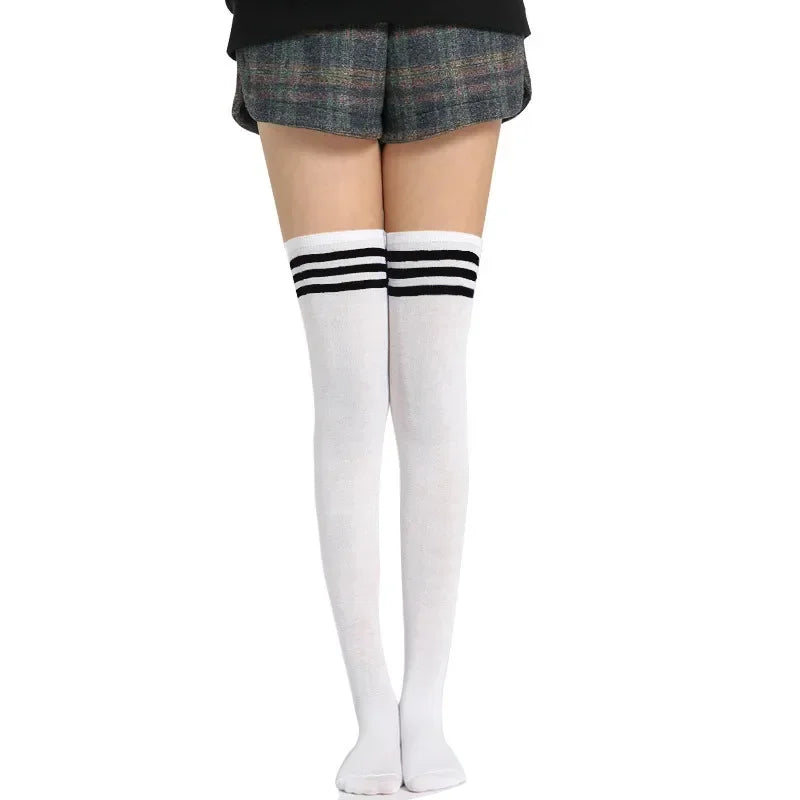 Overknee-Oberschenkelstrümpfe für Damen im akademischen Stil, schwarz-weiß gestreift, lange Socken, Overknee-Strümpfe für Damen und Mädchen, warmes Knie So ist Leben