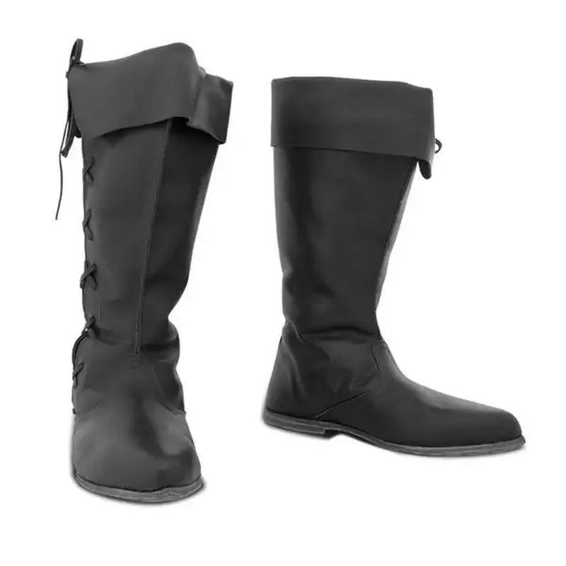 Mittelalterliche Renaissance-Lederhohe Stiefel für Männer und Frauen, halbe Haddock-Schuhe, Piratenkostüm, Retro-Schneestiefel mit klobigem Absatz und langen Schneestiefeln So ist Leben