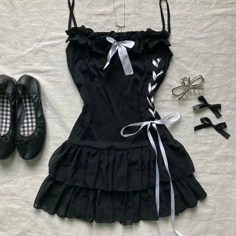 Grunge Punk Gothic Fairycore Emo Girls Dress Sexy Slim Lace Chic Fashion Aesthetic Women's Dresses Harajuku Retro Y2K Streetwear - So ist Leben