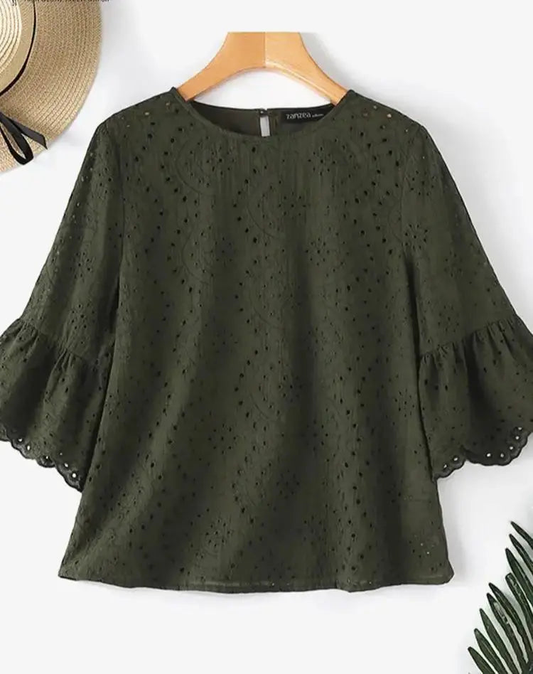 Stickerei Lässig Elegantes Hemd Mode Ärmel Tops - So ist Leben