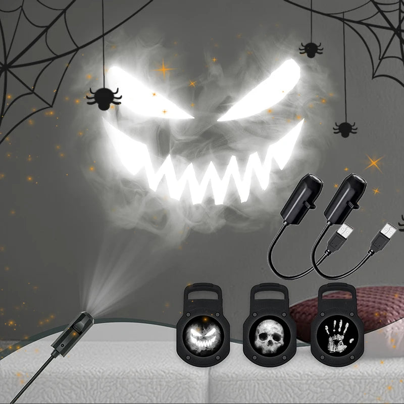 Halloween-USB-Projektorlicht, Totenkopf-Nachtlicht, Geister-LED-Lampe, 360 Grad drehbar, umschaltbares Muster, Design, dunkle und nächtliche Atmosphäre So ist Leben