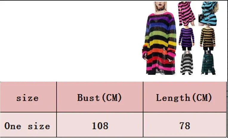 Goth Punk Gothic Pullover Übergroße Pullover Frauen Gestreiften Cool Aushöhlen Loch Gebrochen Jumper Harajuku Ästhetik Pullover So ist Leben