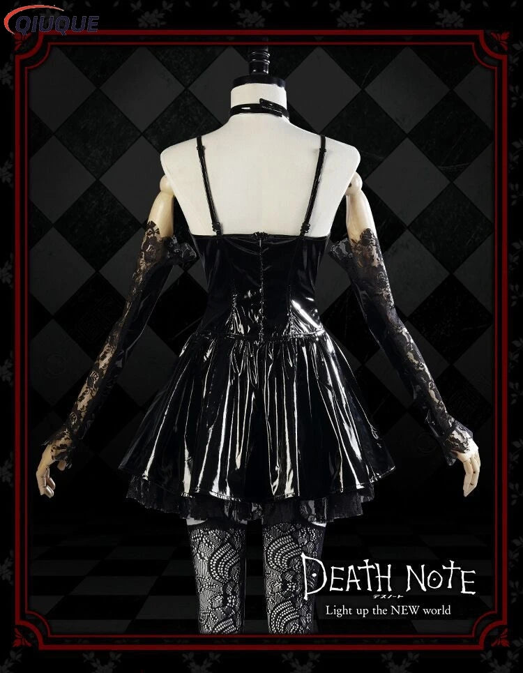 Misa Amane Cosplay Kostüm Perücke Kunstleder Sexy Kleid Halskette Spitze Ärmel Strümpfe Frauen Uniformen Anime Outfits
