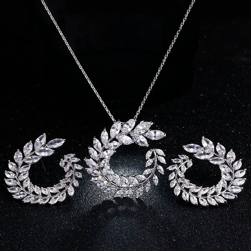 Zwei Größe Neue Design Luxus AAA Zirkon Olivenzweig Ohrringe und Anhänger Schmuck Sets Für Mode Frauen Hochzeit Schmuck Set AS128 So ist Leben