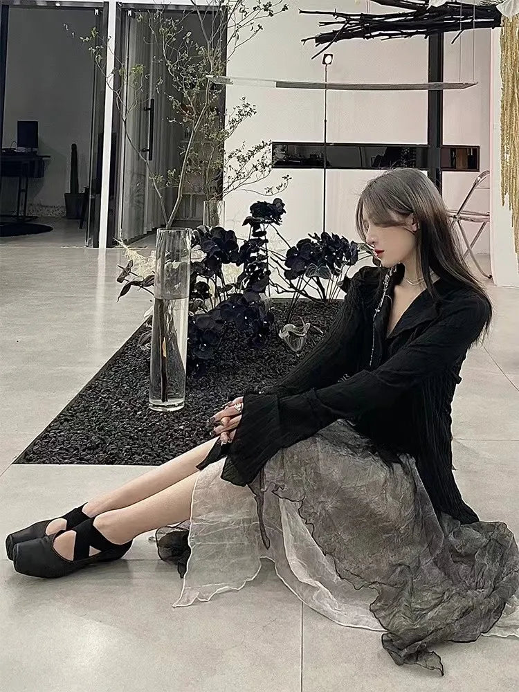 Karrram Gothic Schwarz Hemd Yamamoto Stil Dark Ästhetischen Bluse Frauen Unregelmäßigen Designer Kleidung Emo Alt Kleidung Grunge Tops Y2k So ist Leben