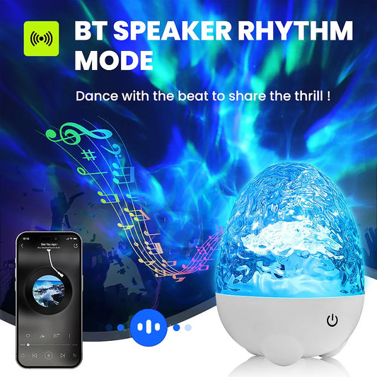 Aurora- oder Ocean Wave-Projektorlampe mit Fernbedienung, Musiklautsprechermodus, RGB-Farbeffekte, wiederaufladbares Licht als Raumgeschenk So ist Leben